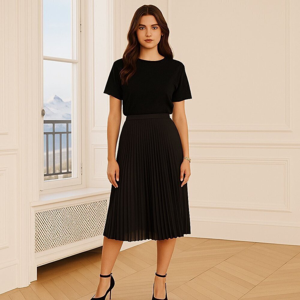 Burberry Uniform Black Pleated Midi Skirt Classic A-line